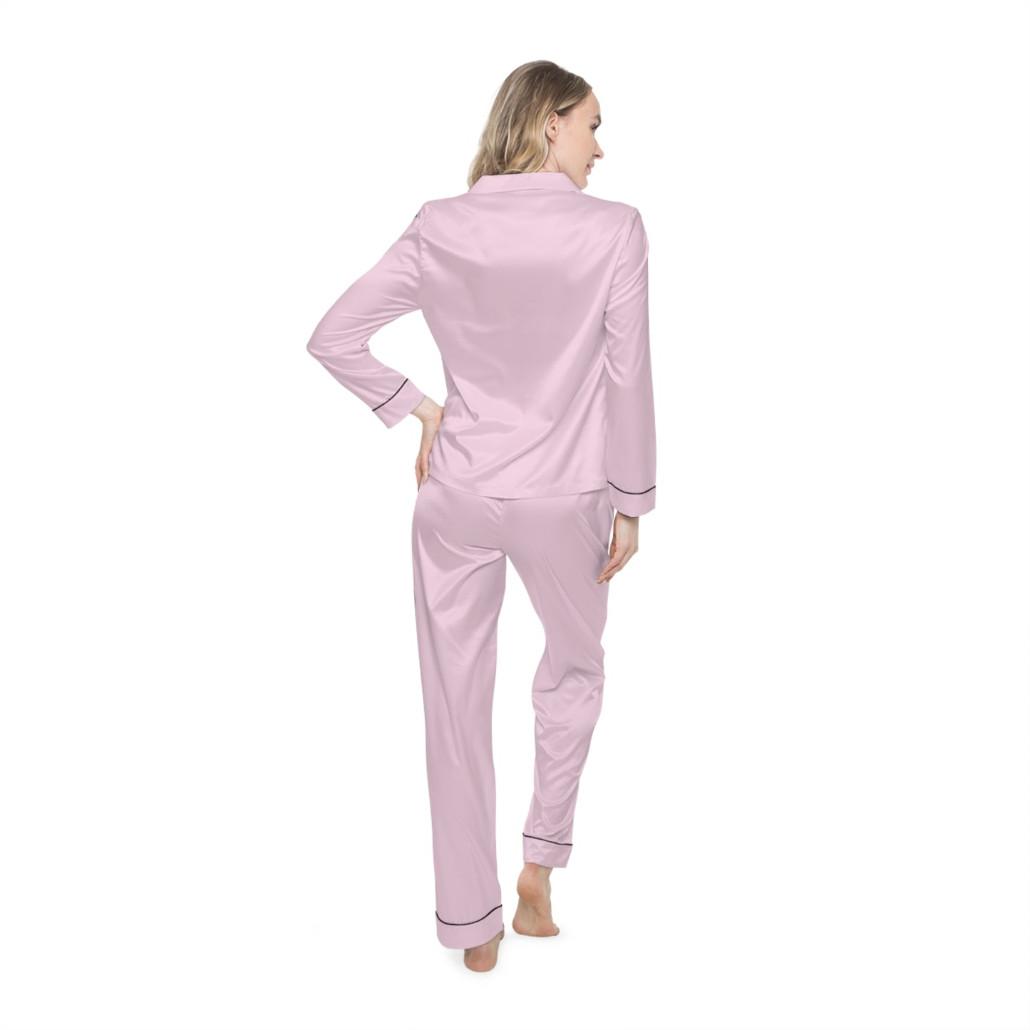 Womens Baby Pink Satin Pajama Set