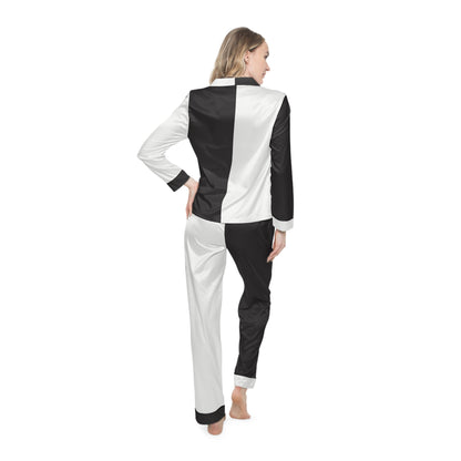 Womens Black and White Color-Block Pajama Set