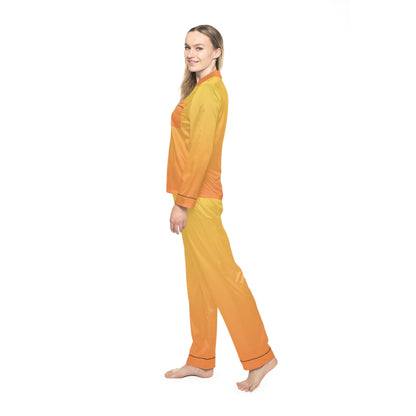 Womens Yellow Ombre Satin Pajama Set