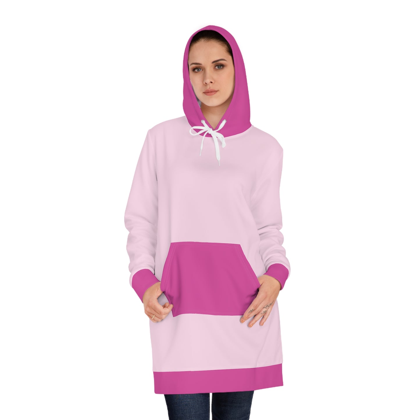 Womens Pink Color-Block Hoodie Pajama Dress