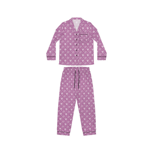 Womens Lavender Rose Snowflakes Satin Pajamas