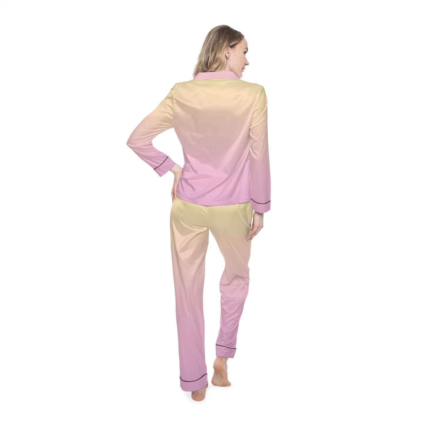 Womens Pink Ombre Satin Pajama Set