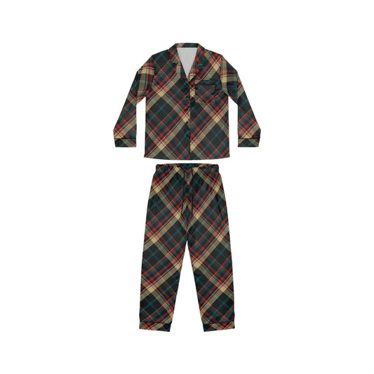 Womens Holiday Plaid Satin Pajamas