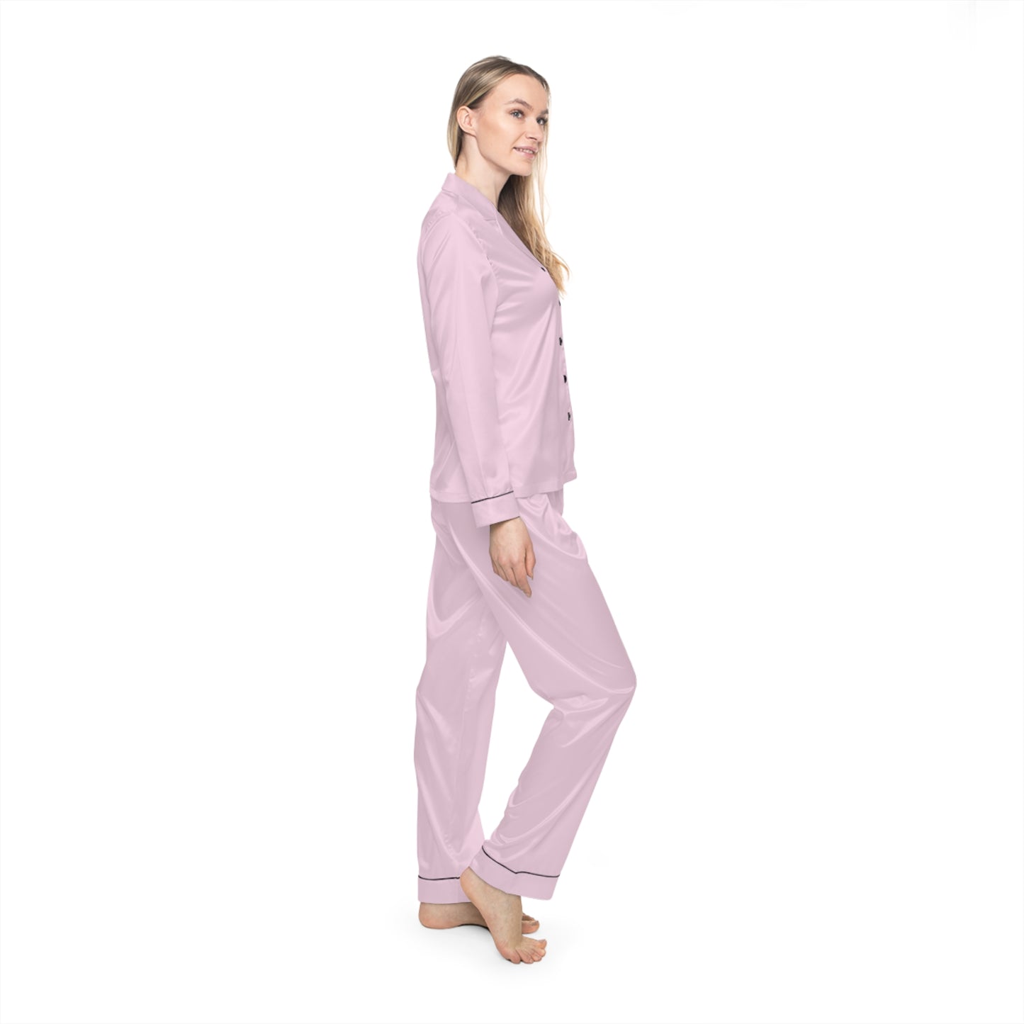 Womens Baby Pink Satin Pajama Set