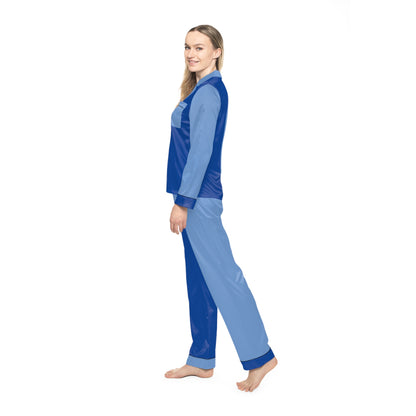 Womens Blue Color-Block Pajama Set