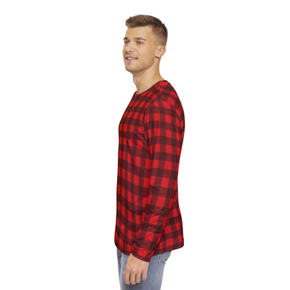 Mens Red Plain Long Sleeve Pajama Shirt