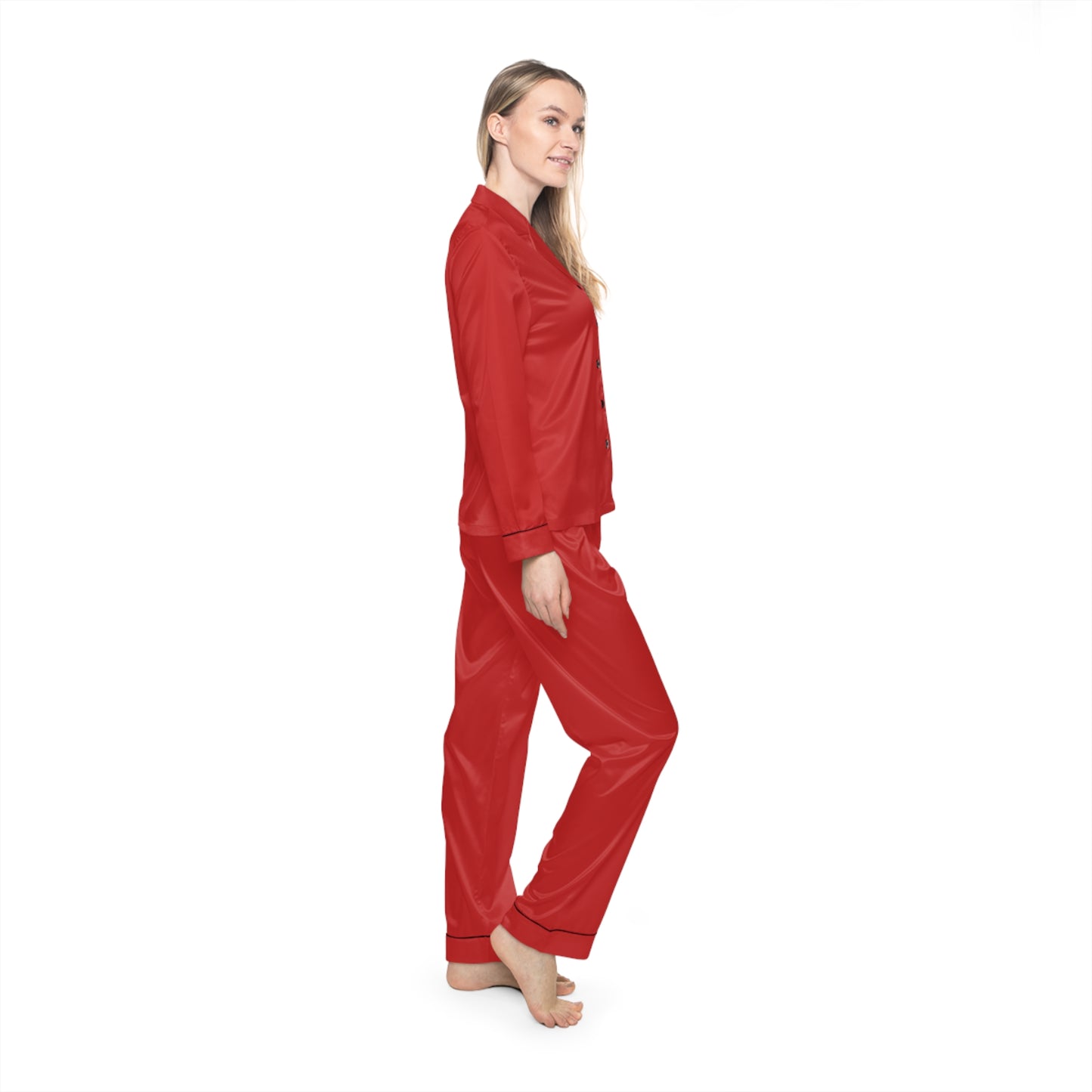 Womens Red Satin Pajama Set