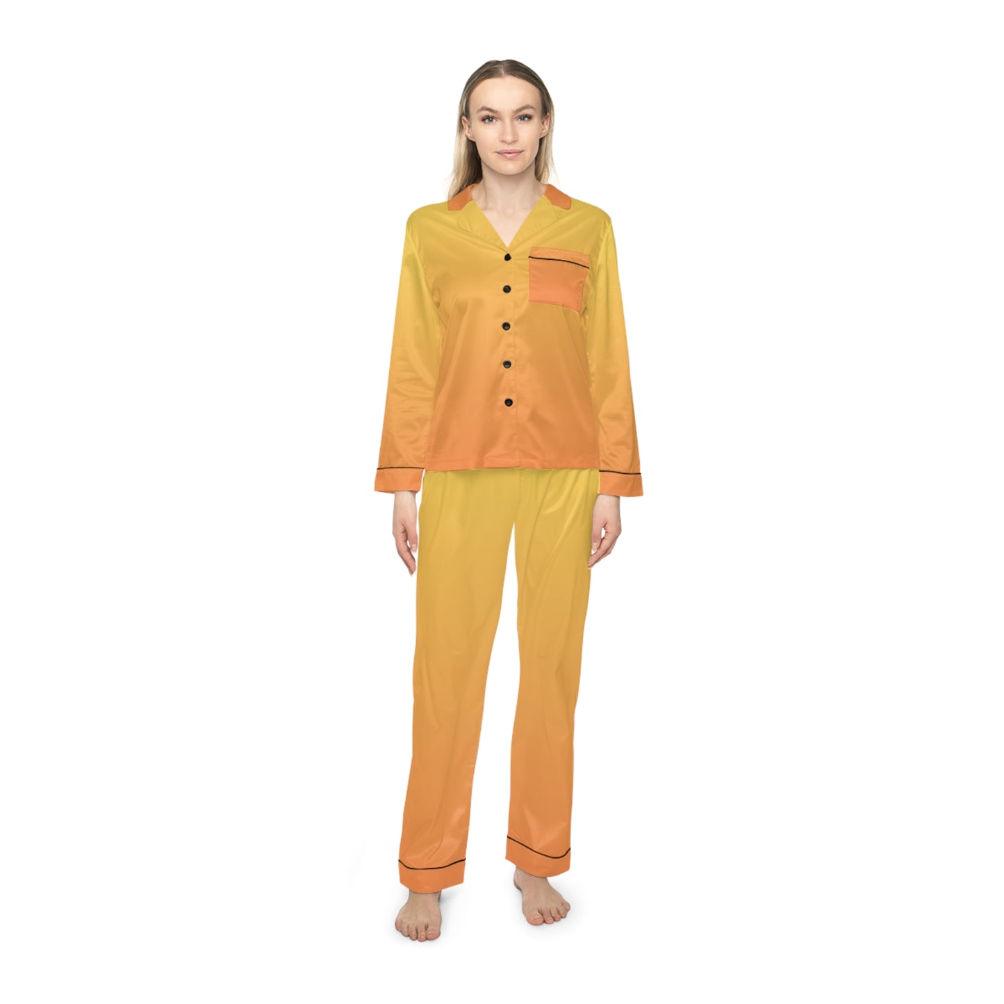 Womens Yellow Ombre Satin Pajama Set