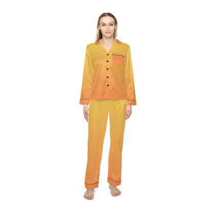 Womens Yellow Ombre Satin Pajama Set