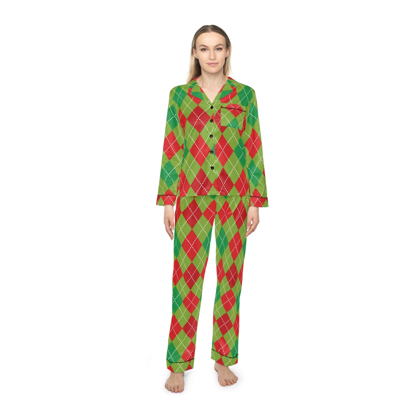 Womens Holiday Diamond Satin Pajamas