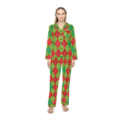 Womens Holiday Diamond Satin Pajamas