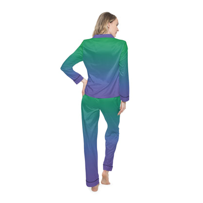 Womens Green Ombre Satin Pajama Set