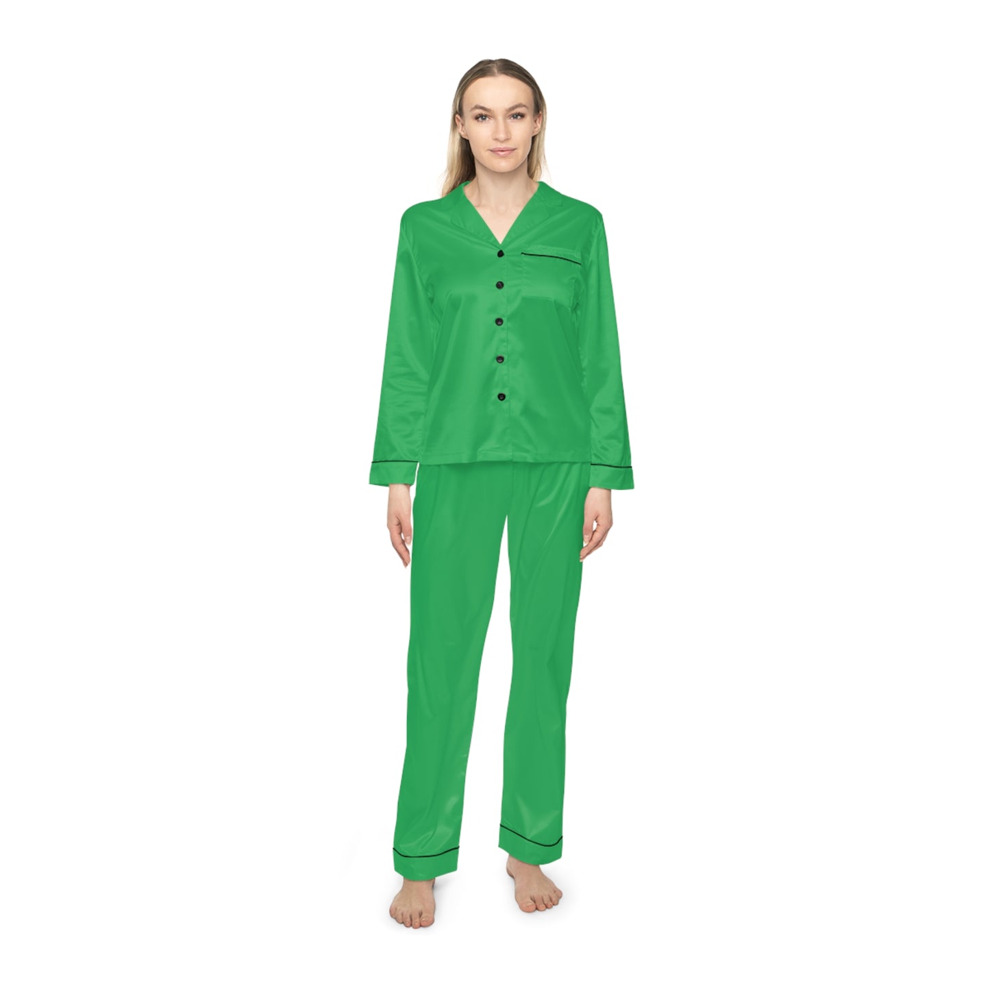 Womens Emerald Green Satin Pajama Set