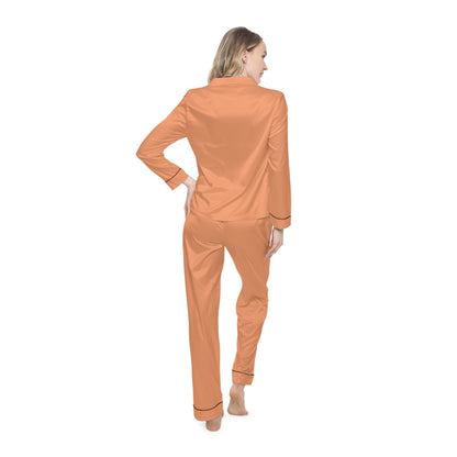 Womens Peach Satin Pajama Set