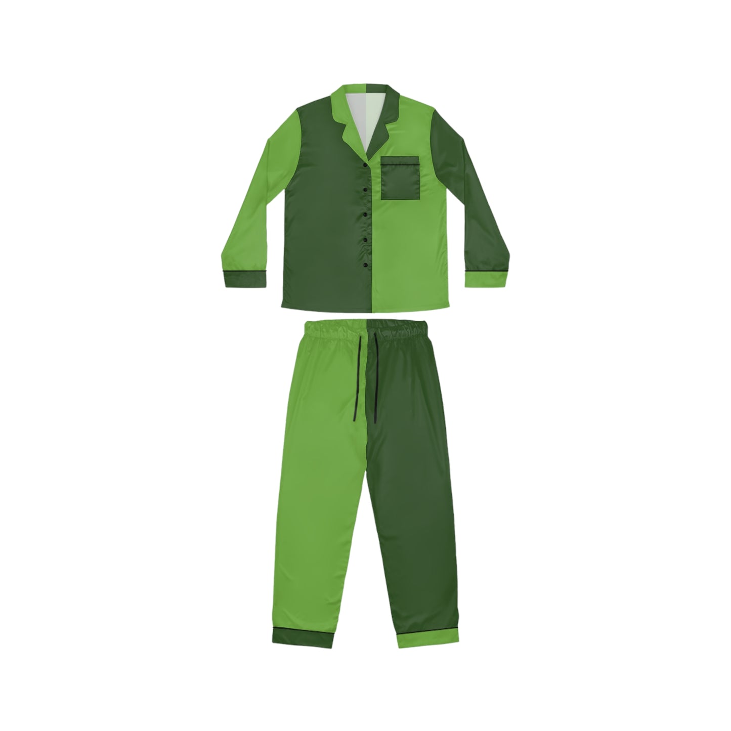 Womens Green Color-Block Pajama Set