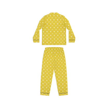 Womens Golden Yellow Snowflakes Satin Pajamas