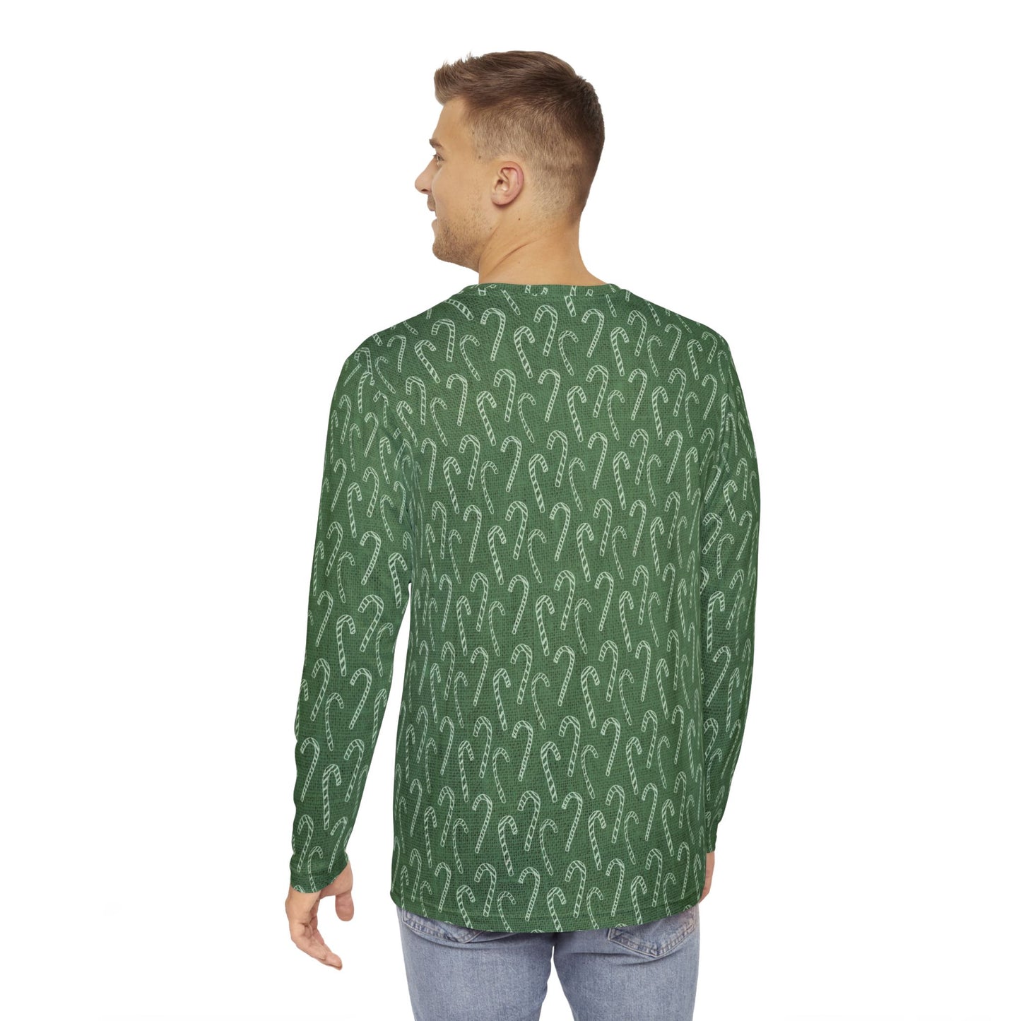 Mens Green Candy Cane Long Sleeve Pajama Shirt