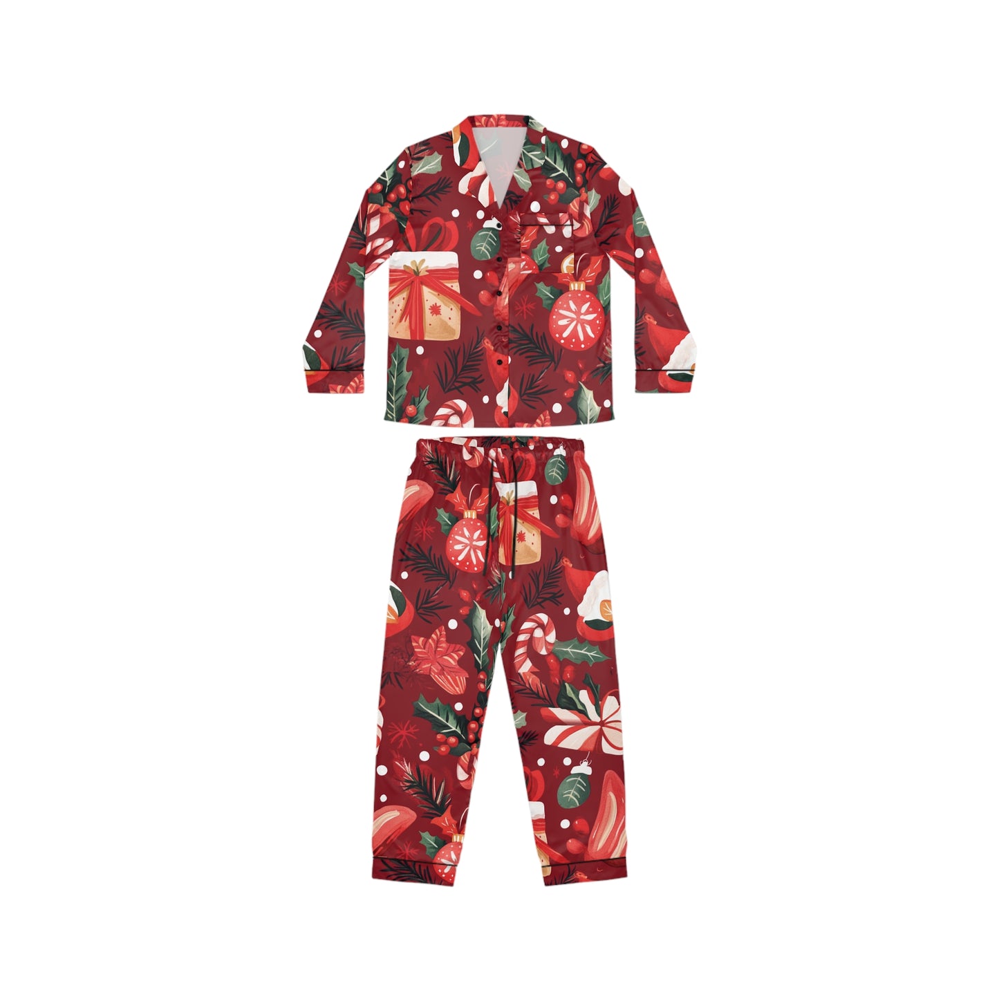 Womens Crimson Holly Satin Pajamas