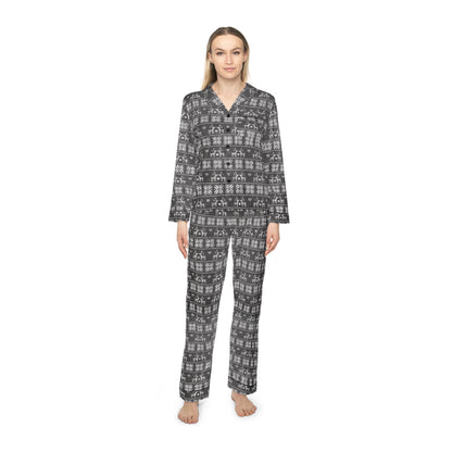 Womens Gray Festive Forest Satin Pajamas