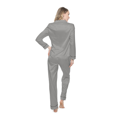 Womens Gray Satin Pajama Set