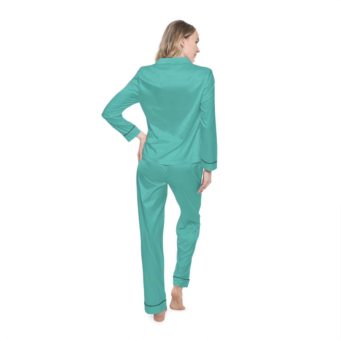 Womens Turquoise Satin Pajama Set