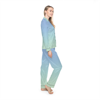 Womens Light Blue Ombre Satin Pajama Set