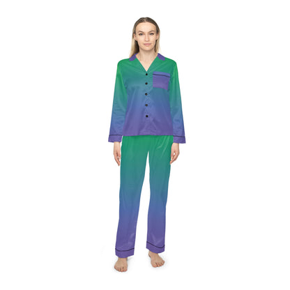 Womens Green Ombre Satin Pajama Set