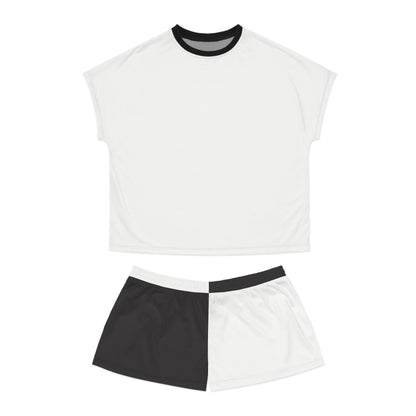 Womens Black And White Color-Block Short Pajama Set