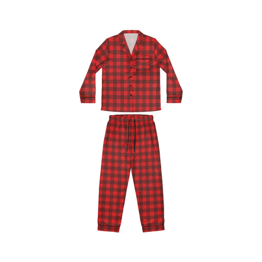 Womens Red Plain Satin Pajamas Set