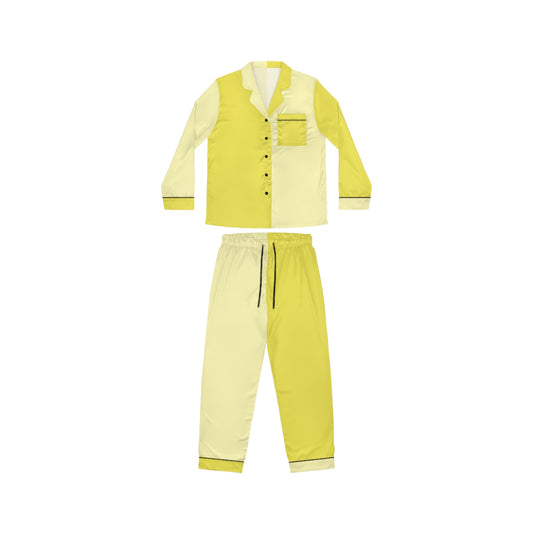 Womens Yellow Color-Block Pajama Set