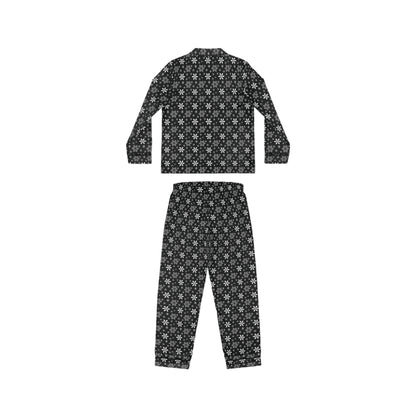 Womens Black Snowflakes Satin Pajamas