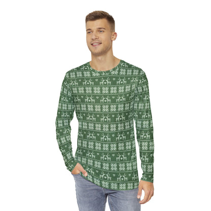 Mens Green Festive Forest Long Sleeve Pajama Shirt.