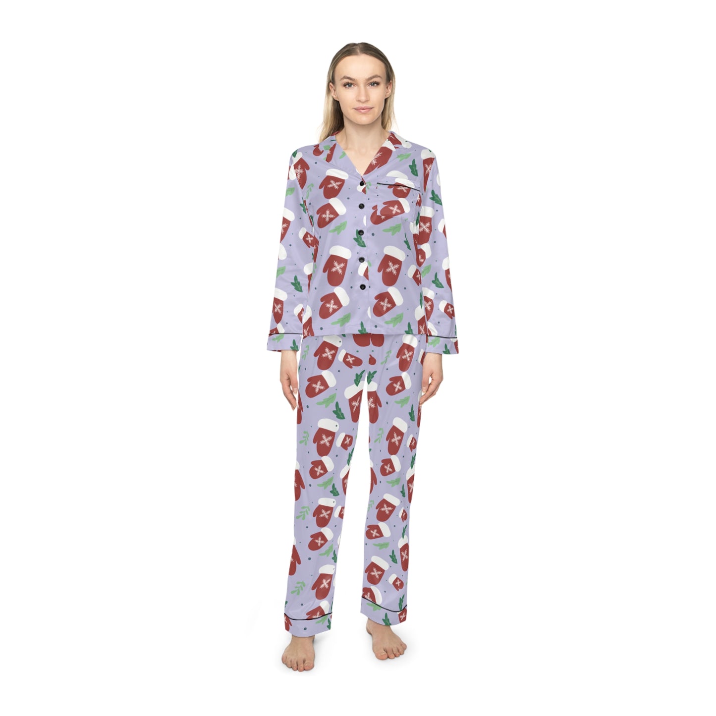 Womens Jolly Mittens Satin Pajama Set