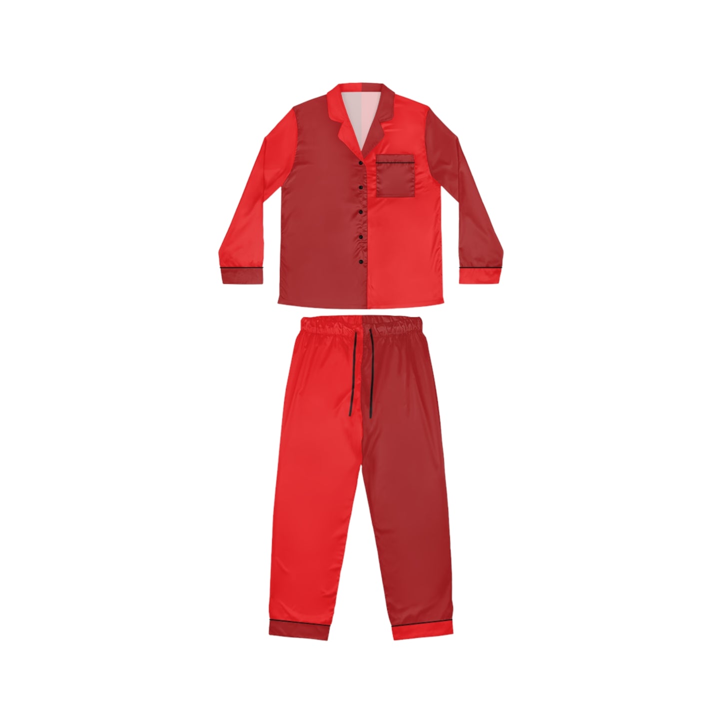 Womens Red Color-Block Pajama Set