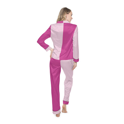 Womens Pink Color-Block Pajama Set