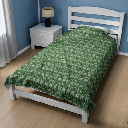 Green Festive Forest Velveteen Plush Blanket