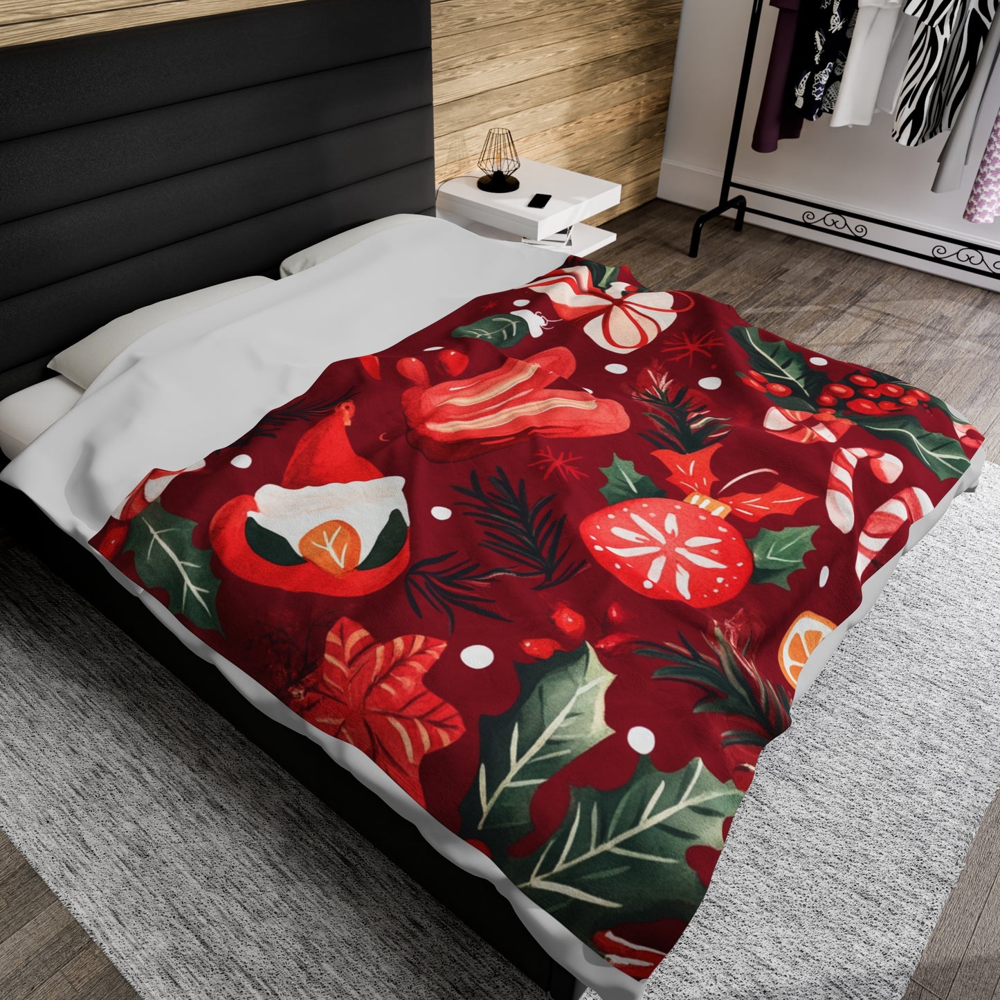 Crimson Holly Velveteen Plush Blanket