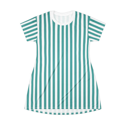 Womens Green Striped T-Shirt Pajama Dress