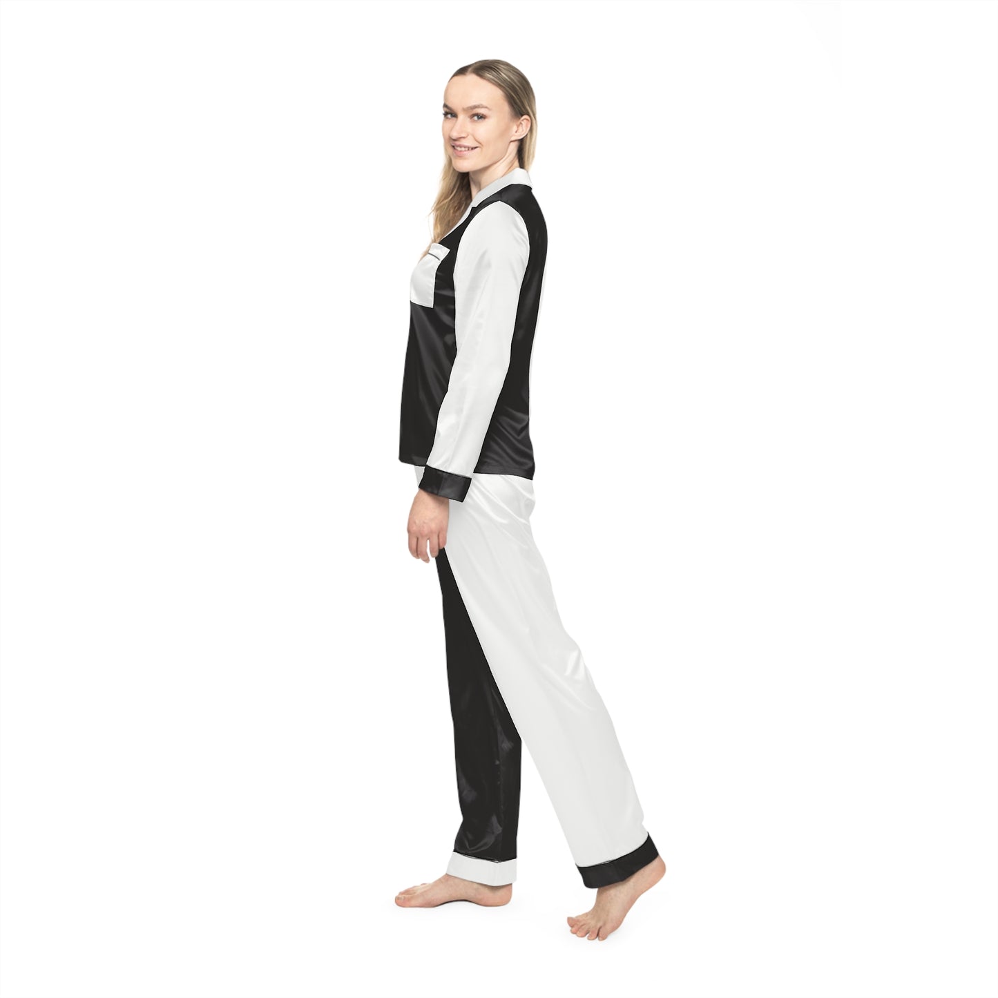 Womens Black and White Color-Block Pajama Set