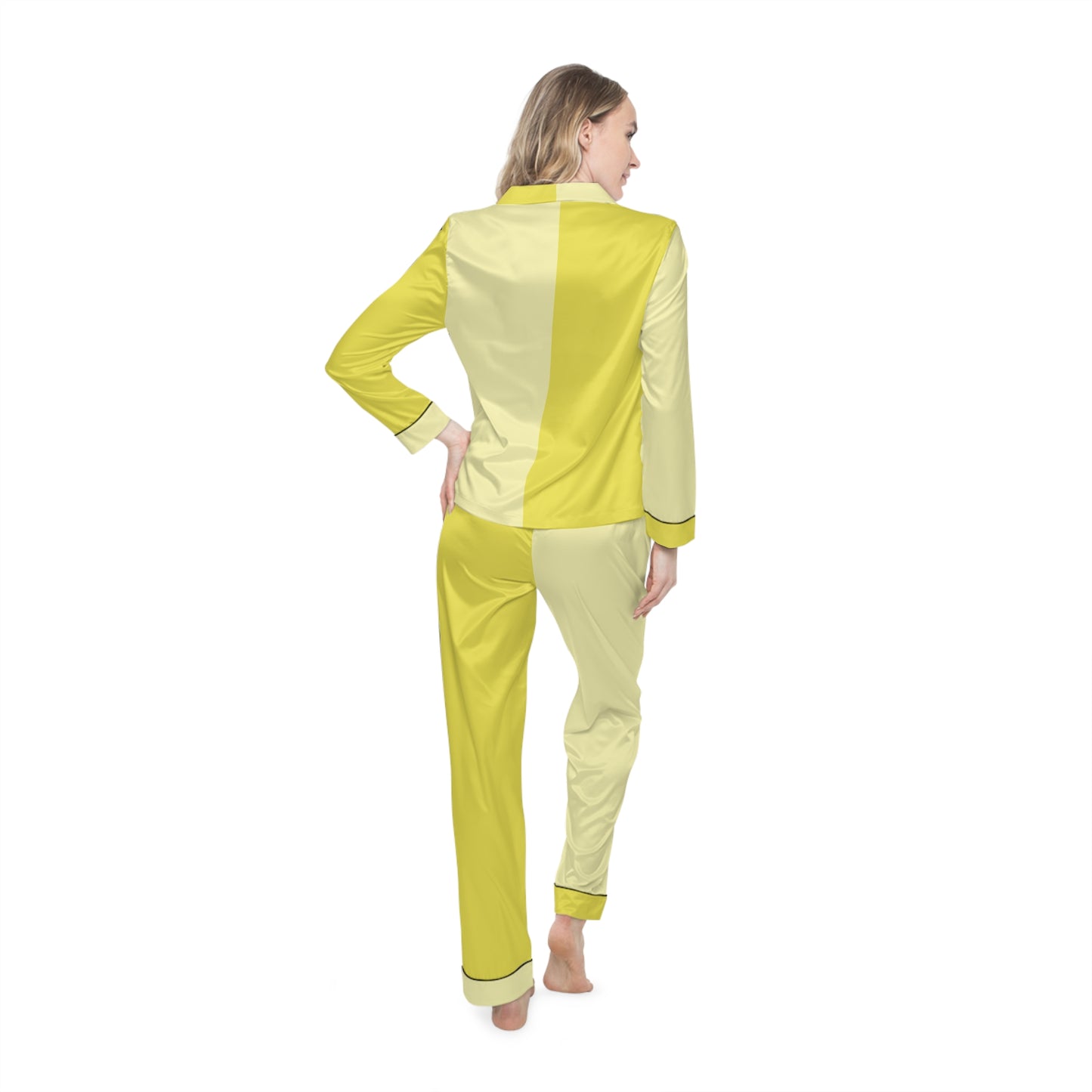 Womens Yellow Color-Block Pajama Set