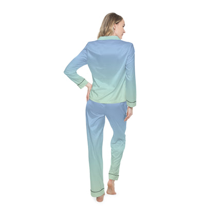 Womens Light Blue Ombre Satin Pajama Set