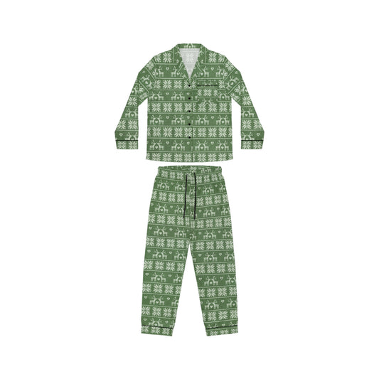 Womens Green Festive Forest Satin Pajamas