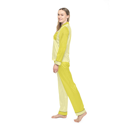 Womens Yellow Color-Block Pajama Set