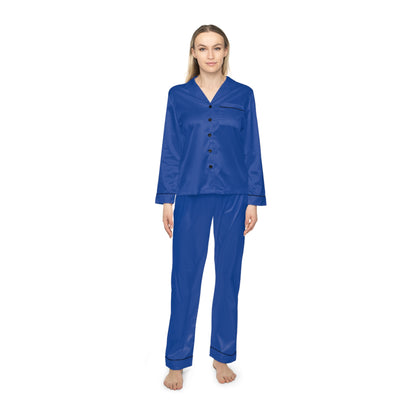 Womens Blue Satin Pajama Set