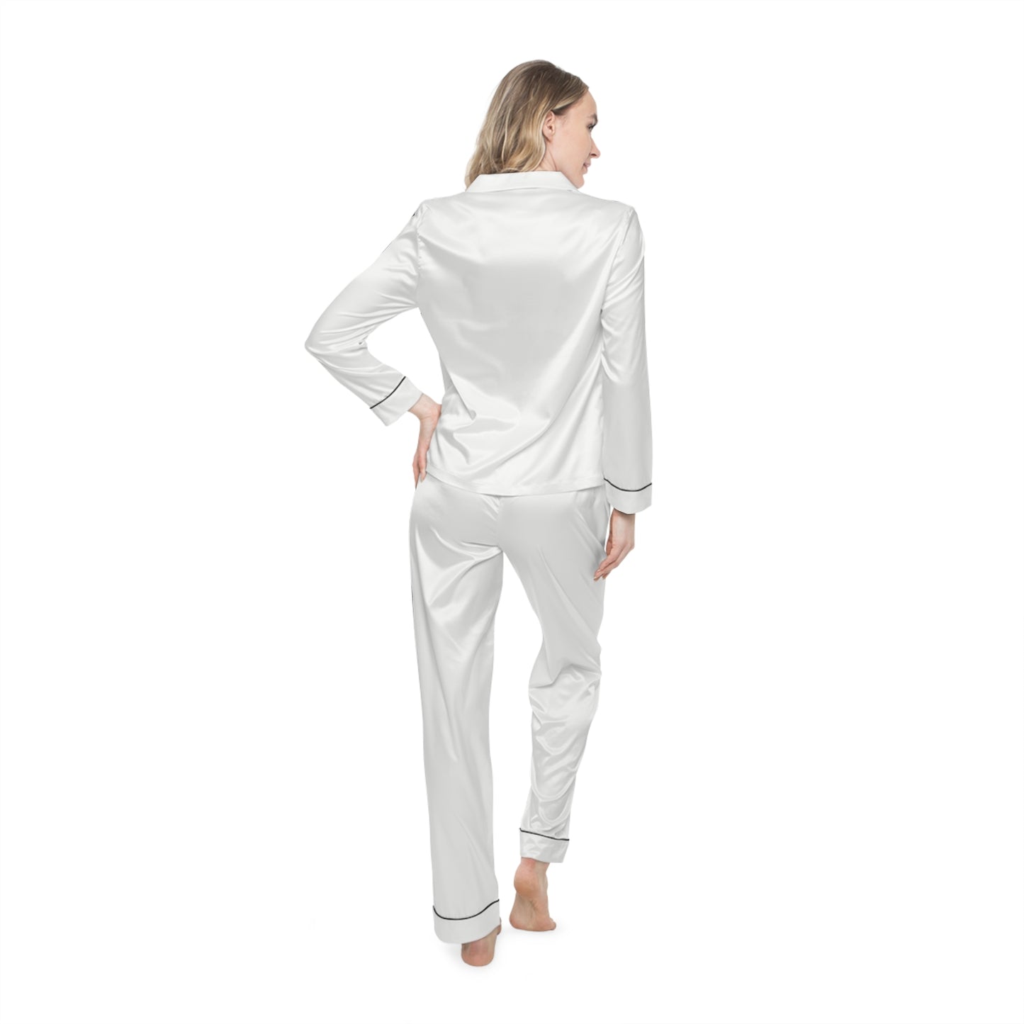 Womens White Satin Pajama Set