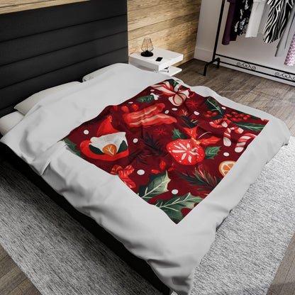 Crimson Holly Velveteen Plush Blanket