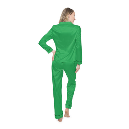 Womens Emerald Green Satin Pajama Set