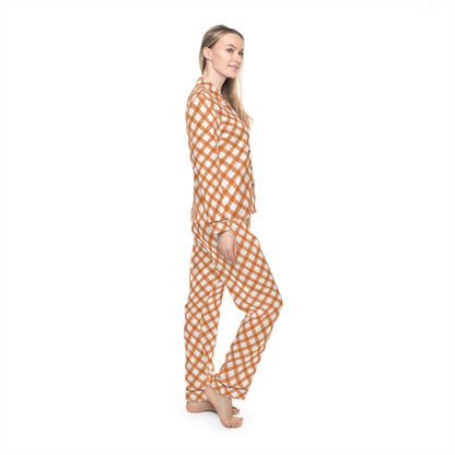 Womens Orange Grid Delight Satin Pajamas