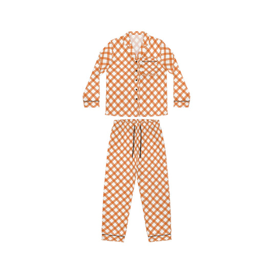 Womens Orange Grid Delight Satin Pajamas