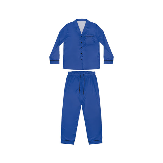 Womens Blue Satin Pajama Set